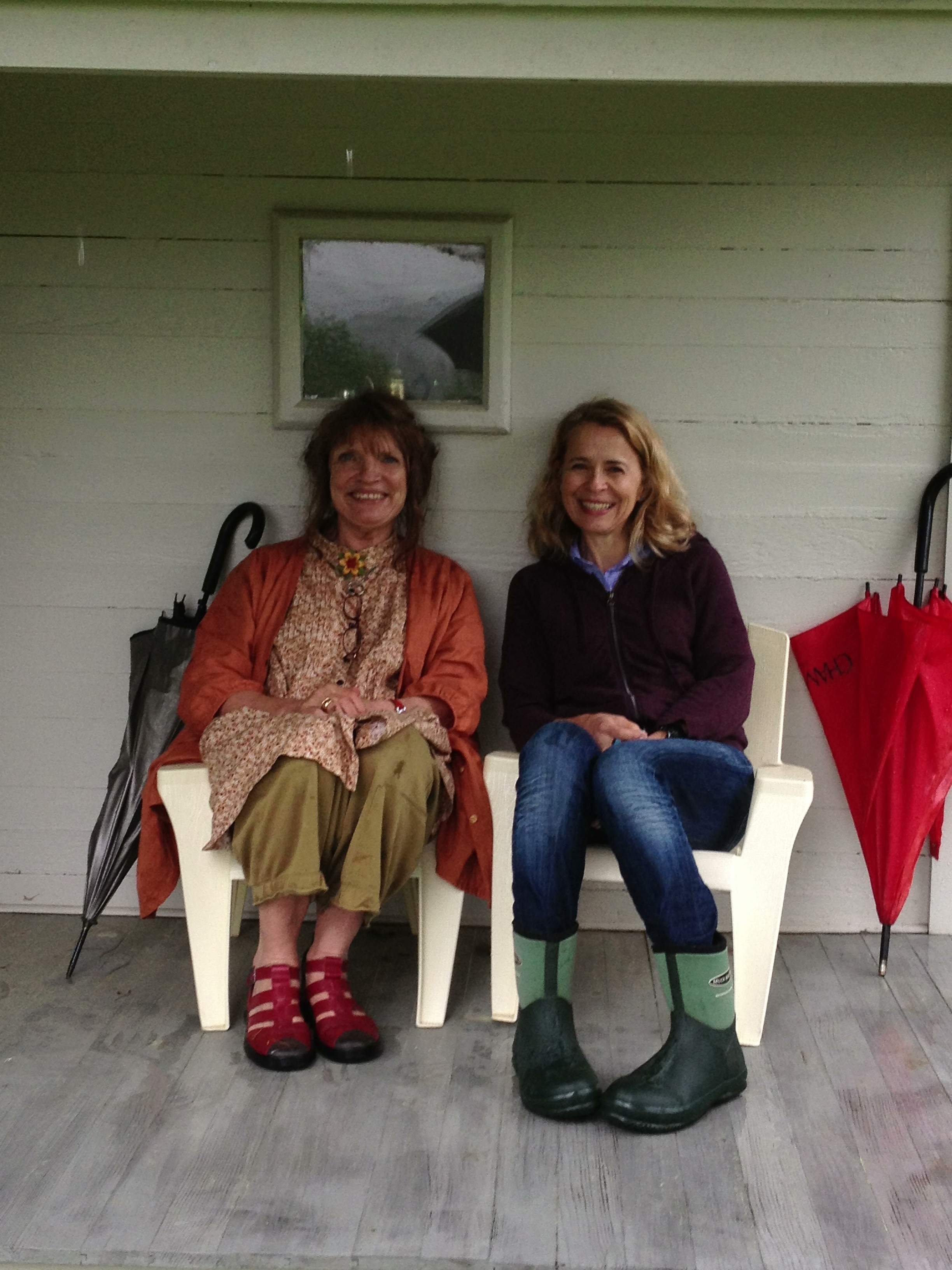 Jane and I sitting on the porch of the "mini house" they have on the farm