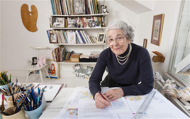 Judith Kerr, author of the Mog series, at home in her studio