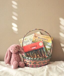 Easter basket filled with books